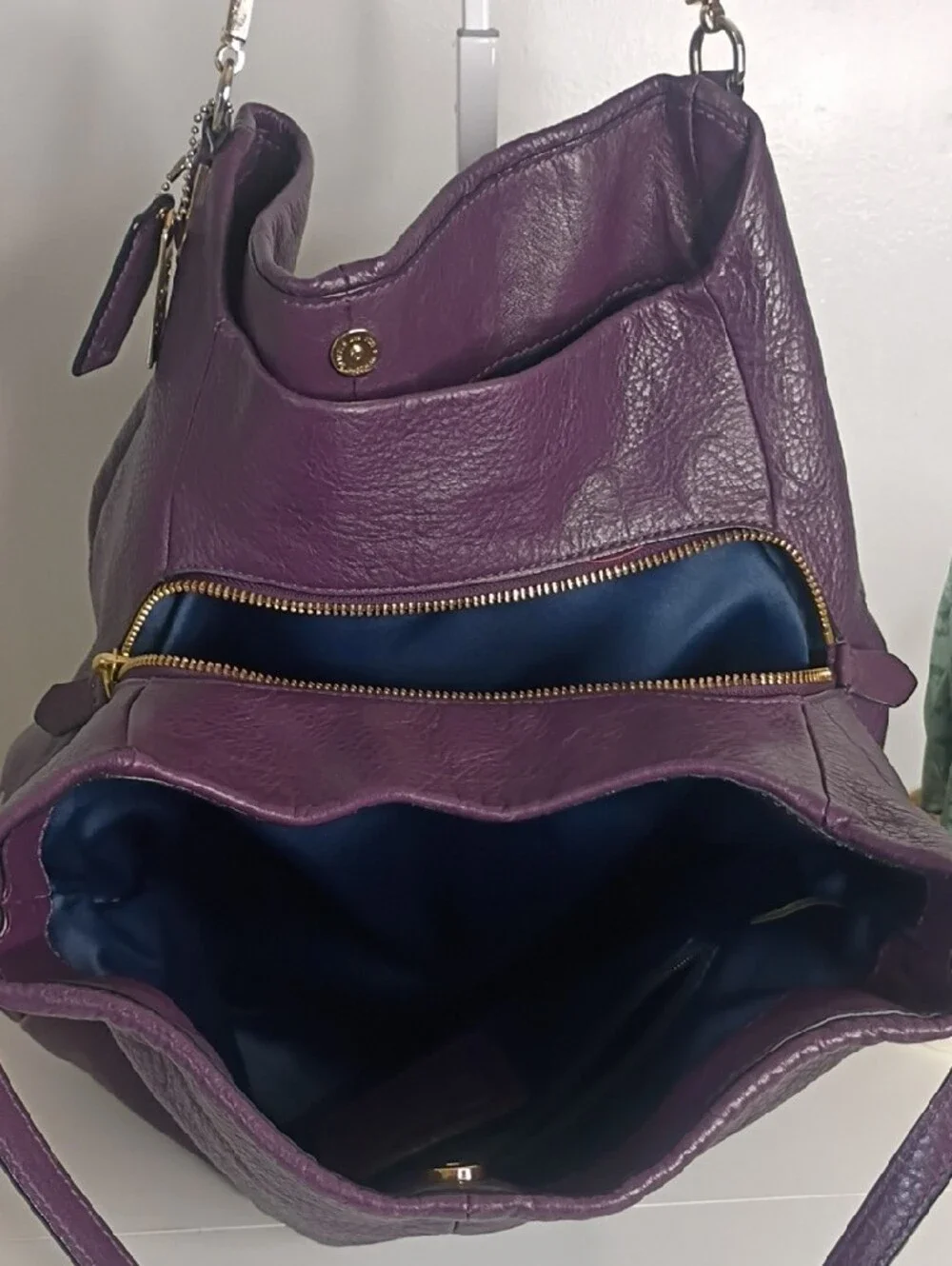 Coach Madison Purple Leather Double Handles 3 Compartments Shoulder Bag